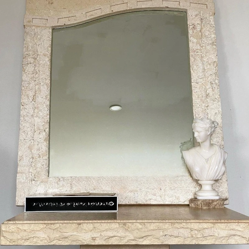 Natural travertine hand-decorated large mirror, art clothing store counter home full body villa mirror
