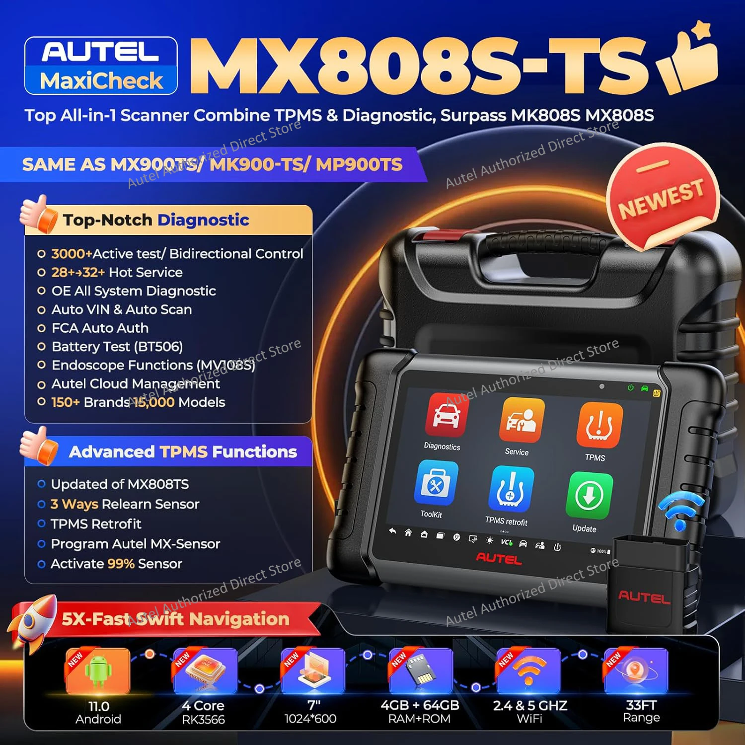 Autel MaxiCOM MX808S-TS All-in-one TPMS Diagnostic Tool Bidirectional Scanner TPMS Programming Relearn Retrofit pk MK808S TS