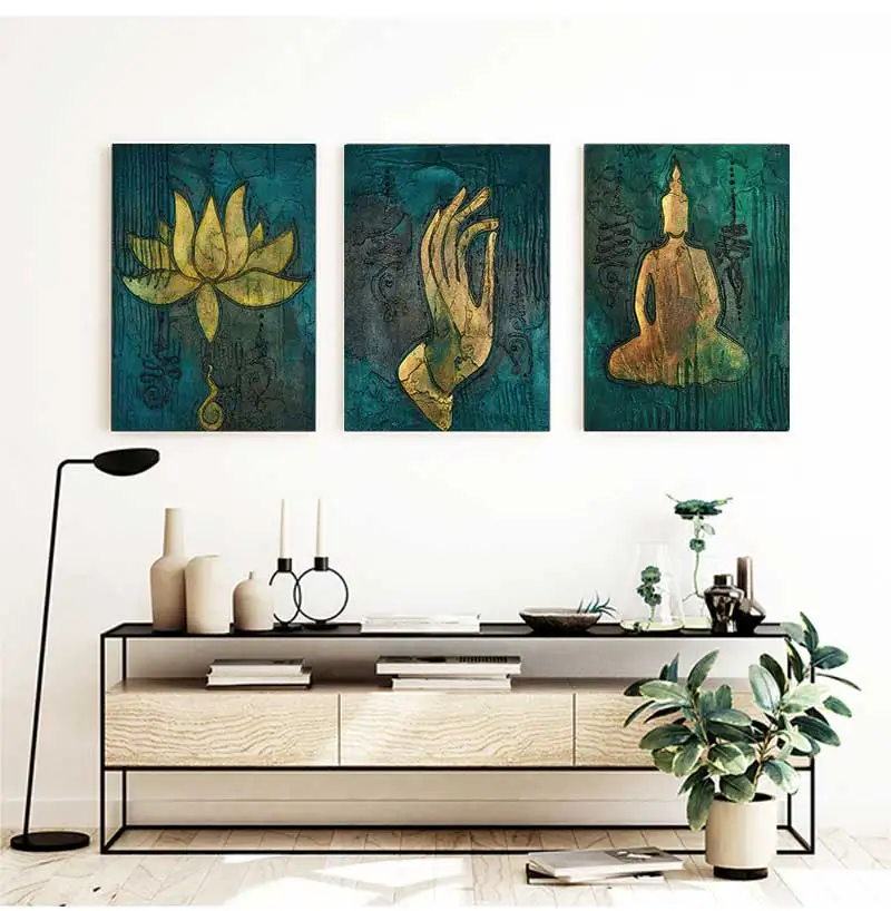 Thai Buddha Painting Southeast Asian Style Wall Posters India Bergamot Lotus Yoga Buddha Canvas Prints Living Room Decor