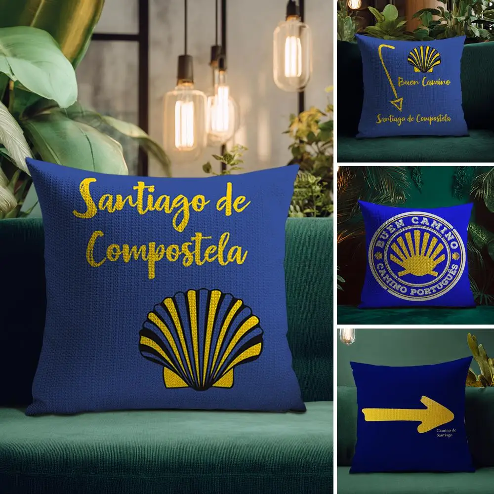 كيس وسادة من فيلم C-Camino de Santiago مصنوع من قماش الكتان الطبيعي وطباعة على الوجهين ومسامي مثالي للديكور المنزلي #1