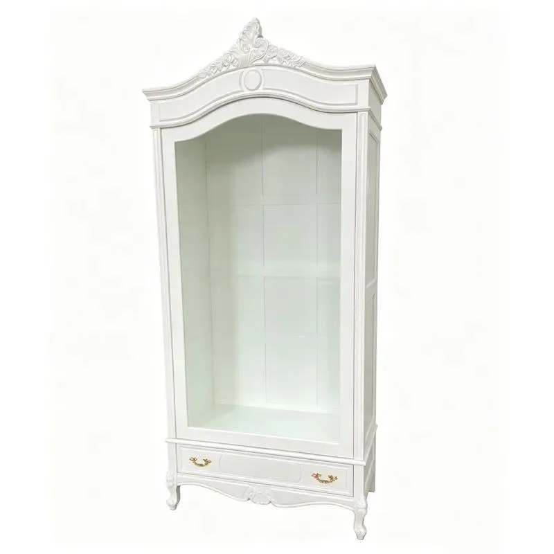 Lightweight French Style White Engraved Glass Display Cabinet with Drawers for Home Storage and Decoration