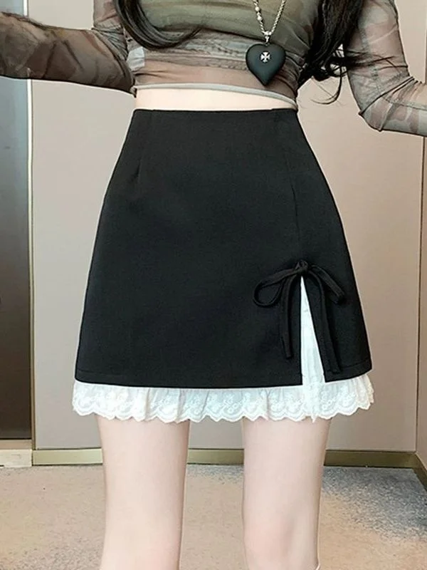 

Летняя новинка: юбка А-силуэта с бантом из лент и кружевной отделкой, с высокой талией, из полиэстера, с наполнителем, женская короткая юбка