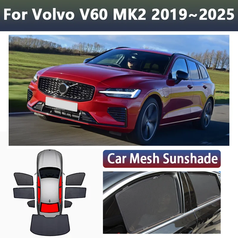 

Car Mesh Sunshade For Volvo V60 Accessories 2019~2025 2021 2023 Magnetic Window Sun Visor Privacy Curtains Shading Auto Tools