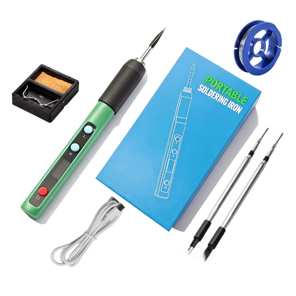 Portable Mini USB Type-C Digital Soldering Iron Pen Kit LCD Display Adjustable Temperature 200-500℃ for Electronics Repair DIY