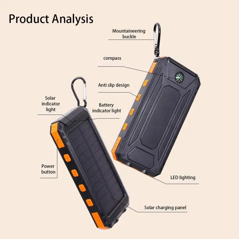 

High Capacity 20000mAh Real Mark Solar Power Bank With Wireless Charging And Dual Light Outdoor Portable Charger