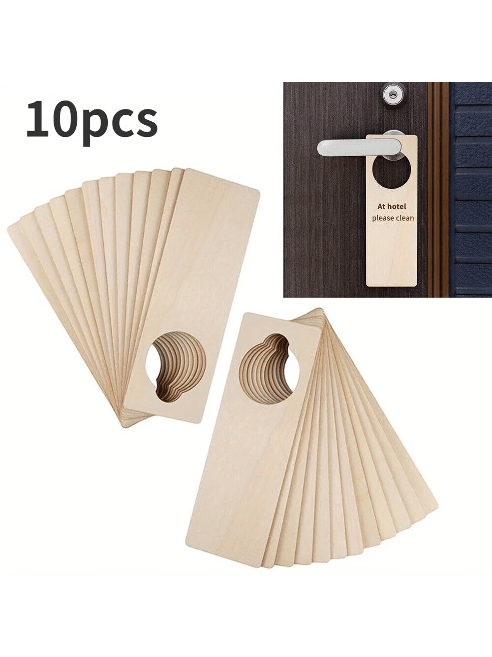 10pcs Unfinished Wood Door Hook Signs for DIY Crafts and Hotel Office Home Decor - Blank Wood Door Knob Labels for Customization