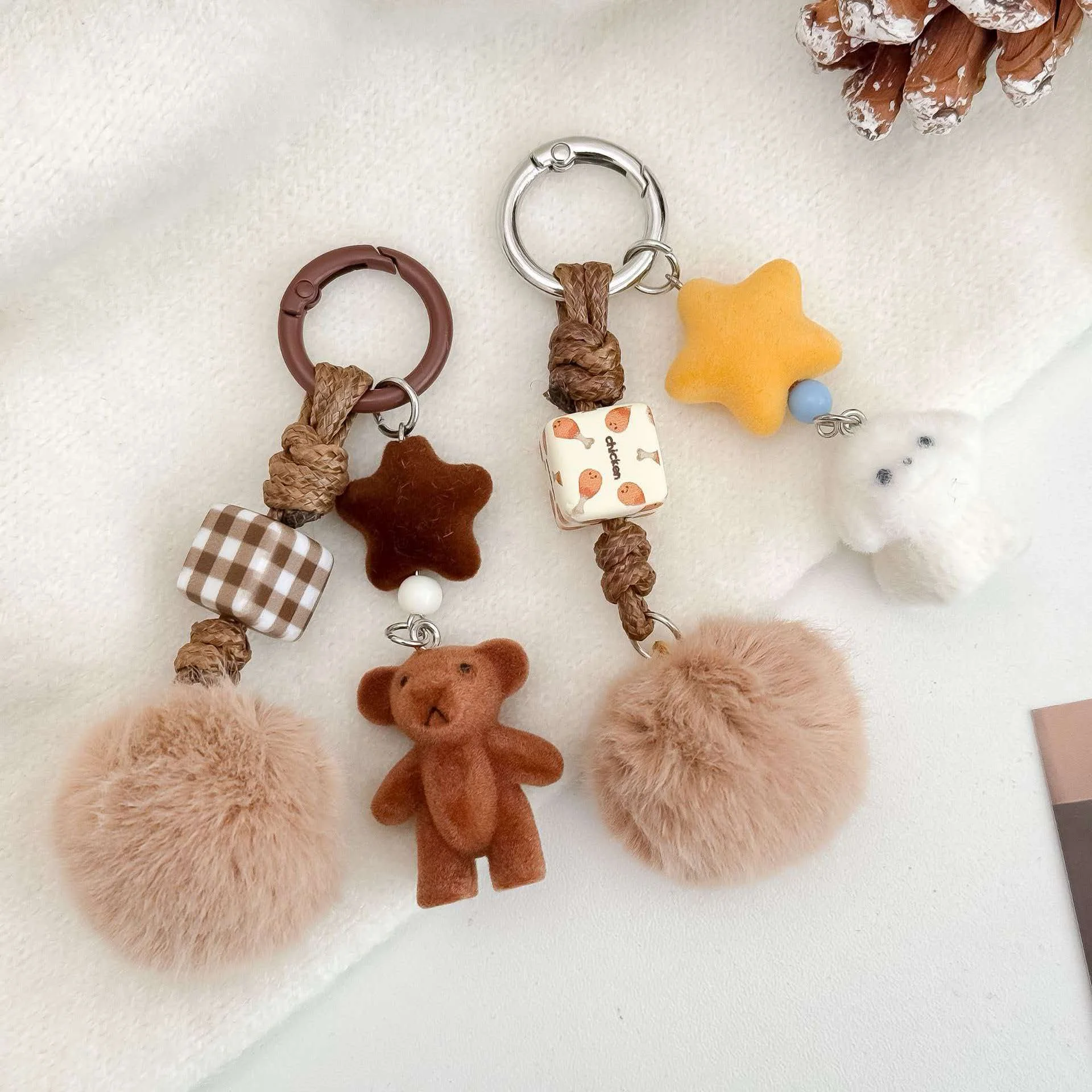 Korean Ins Cute Bear Pendant Plush Dog Car Key Hanger Bag Pendant Keychain
