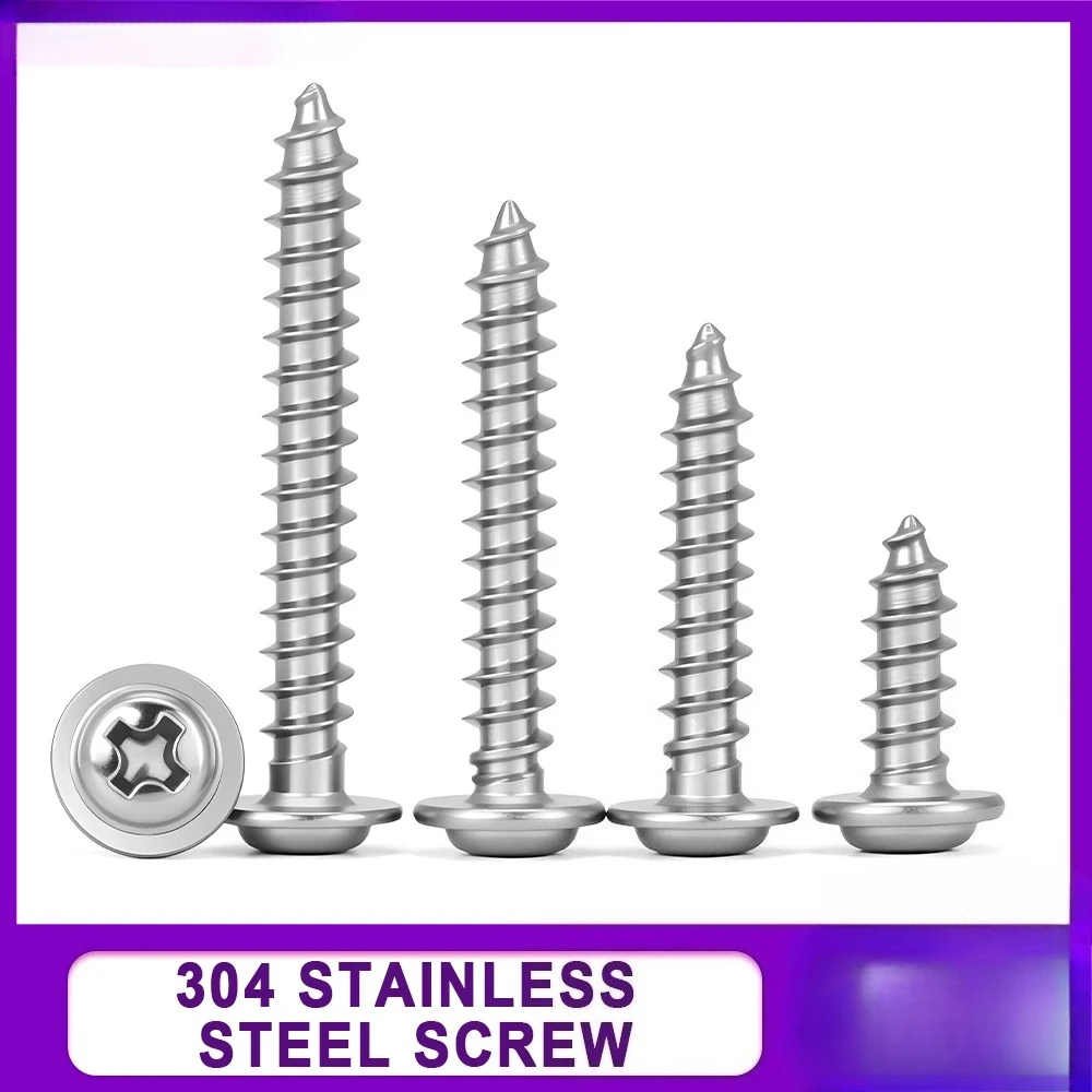 

M1.4M1.7M2M2.3M2.6M3M3.5 M4 304 Stainless Steel Cross Round Head with Washer Self Tapping Screw 304 Stainless Steel Wood Screws