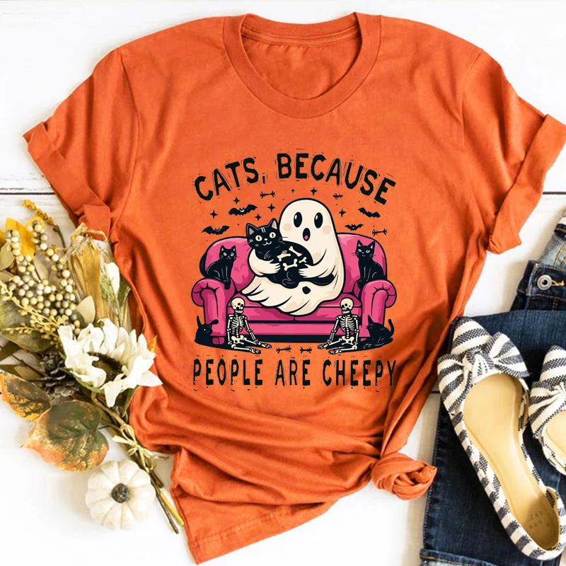 

Halloween Cat Shirt Cats They Are Human T-Shirt Halloween Animal T-Shirt Spooky Season Gift Black Cat Ghost Tee