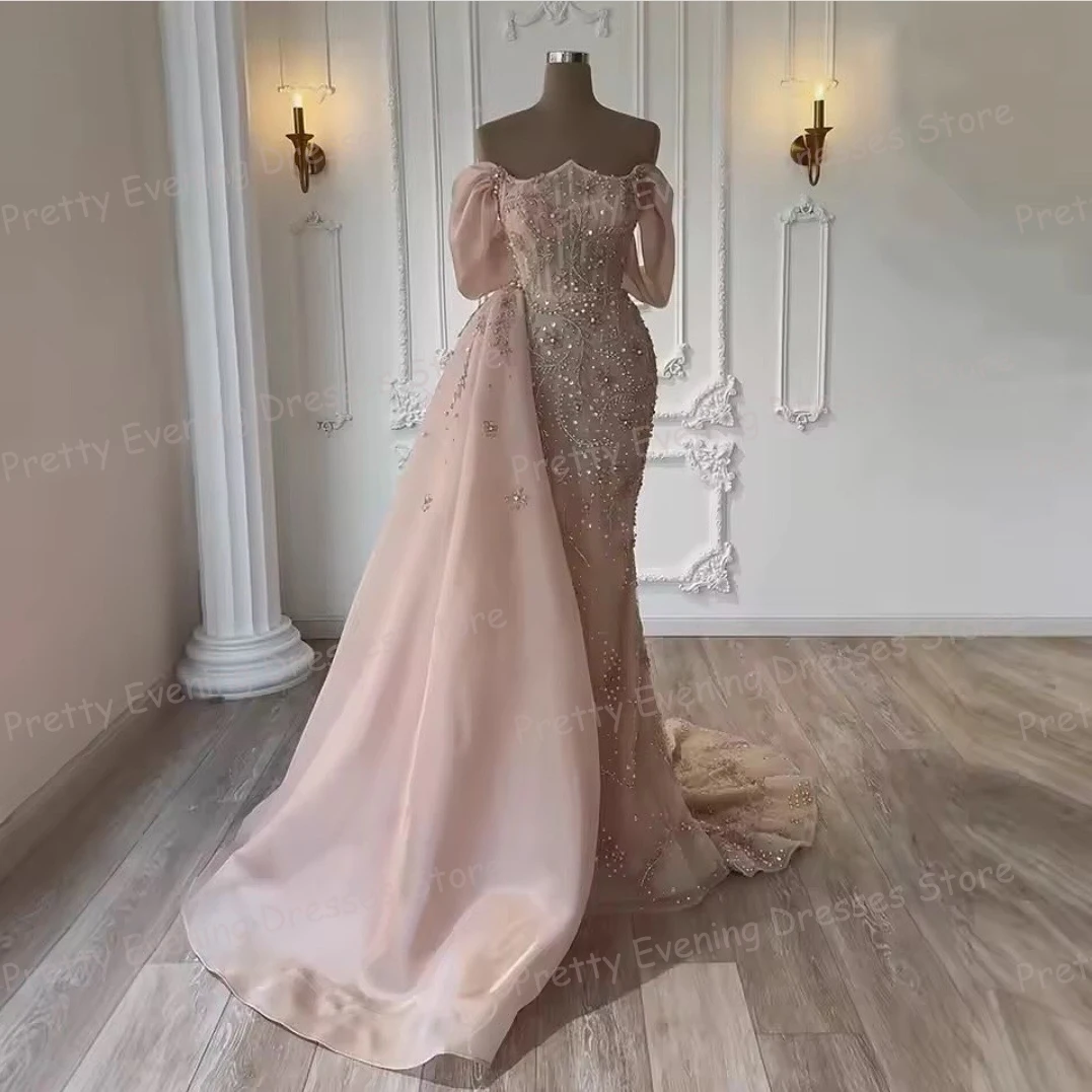 

Simple Beading Evening Dresses Woman's Appliques Fashion Mermaid Prom Gowns Sleeveless Off Shoulder Customized Vestidos De Novia