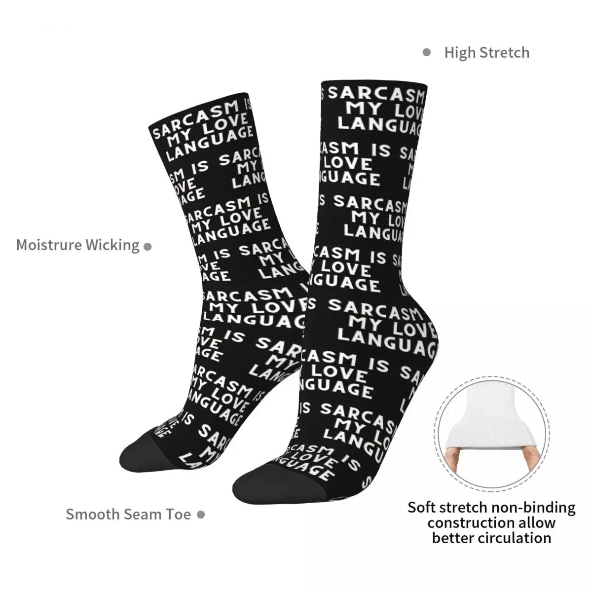 Funny Sayings, Sarcasm Is My Love Language Socks Harajuku Stockings All Season Long Socks for Man's Woman's Birthday Present