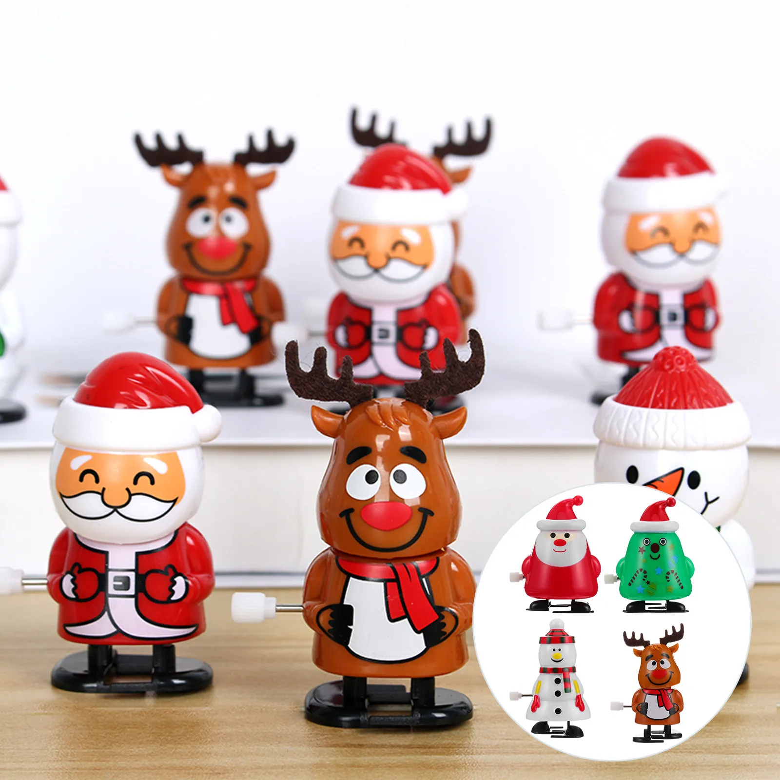 

4Pcs Christmas Santa Walking Clockwork Snowman Wind Up Xmas Party Gift Bright Colorful Supplies Christmas Wind Up Toys