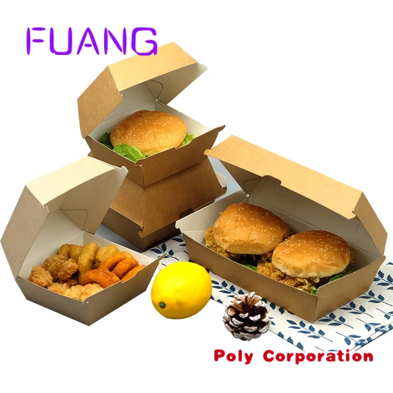 Custom  disposable custom food grade printed different size french fries burger box black custom brown food packaging