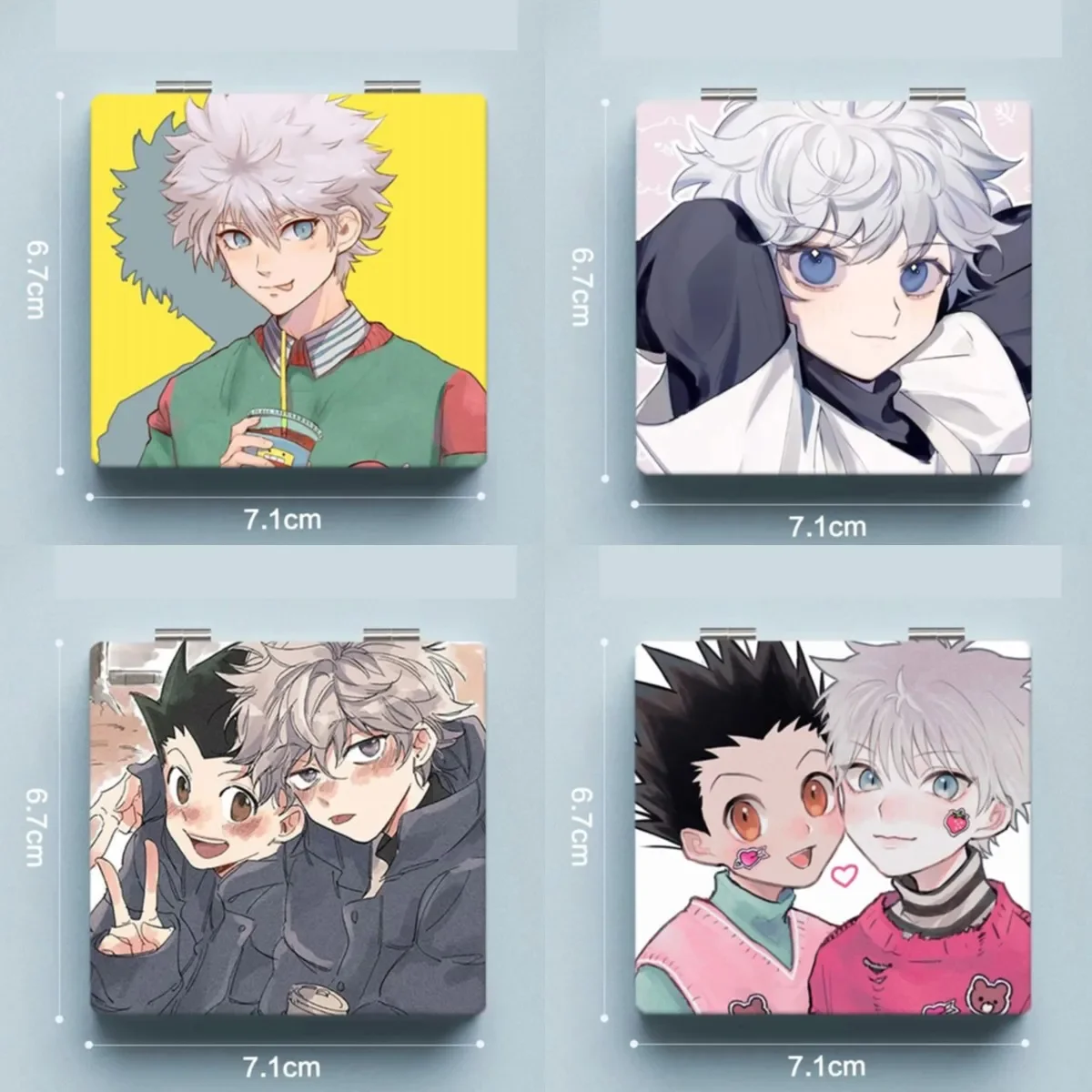 7x6 ซม.,Hunter X Hunter,พับกระจกแต่งหน้าสองด้าน,แบบพกพา,อะนิเมะน่ารักเด็กผู้หญิง,แว่นขยาย,สแควร์,MINI LIGHT