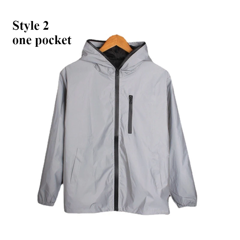 Outdoor Reflective Jacket Men Thin Light Weight Zip Up Wintbreaker Noctilucent Coat Outerwears Men Clothing Unisex Trench