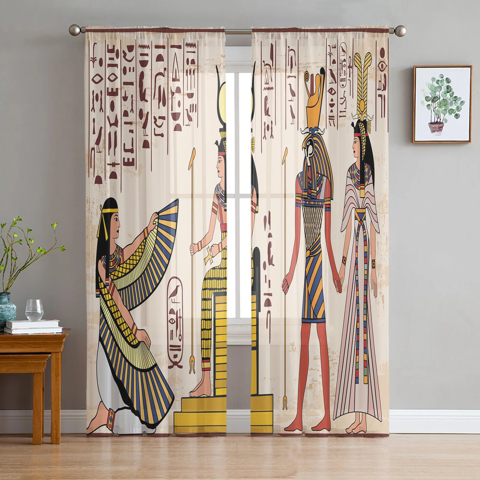 Egyptian Mural Culture Ancient Art Sheer Curtains for Living Room Decoration Window Curtains Kitchen Tulle Voile Curtains