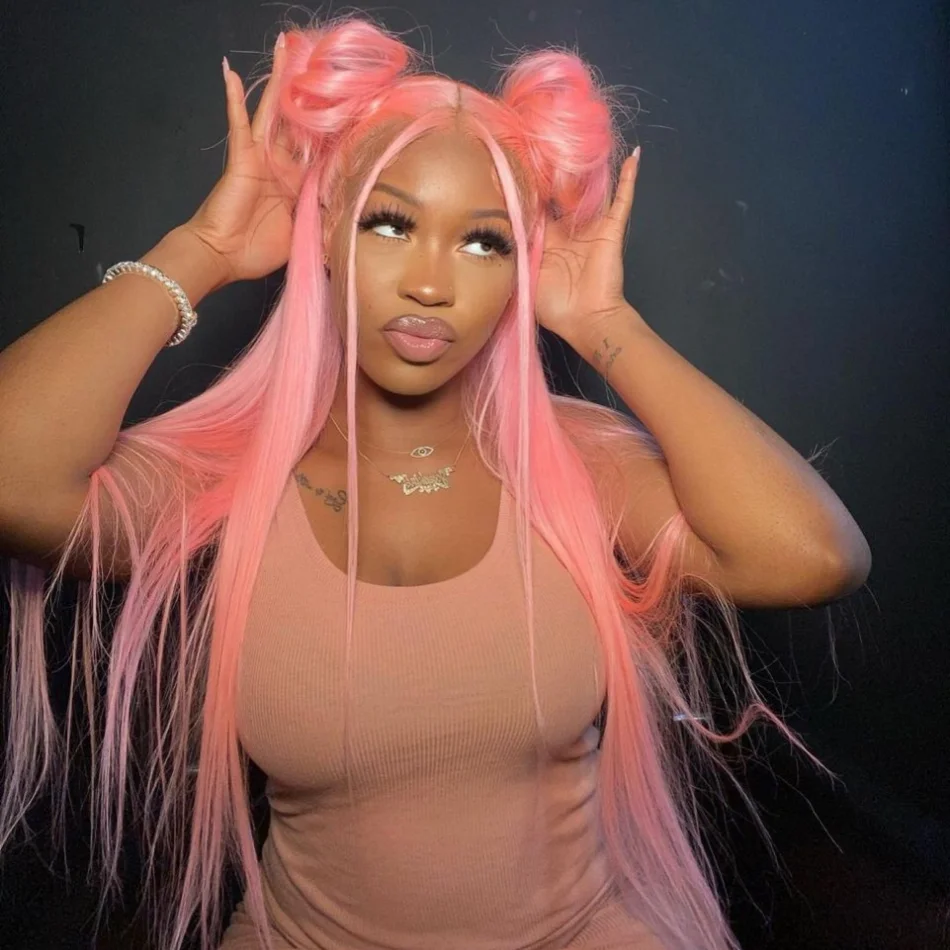 36 Inches Light Pink Straight Lace Frontal Wig 13x6 13x4 Hd Transparent Straight Light Pink Lace Front Human Hair Wigs For Women