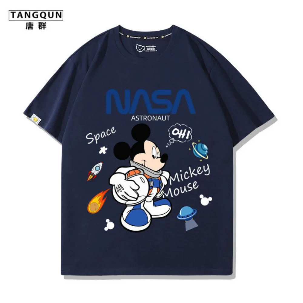 Mickey Mouse Joint NASA Astronaut Peripheral Short Sleeve T-Shirt Top Men\'s and Women\'s Trend Graffiti Casual Half Sleeve