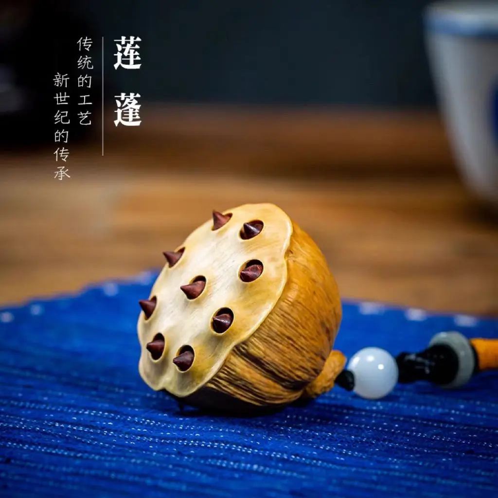 Yellow Poplar Wood Carving Solid Wood Home Car Pendant Lotus Pendant Handle Piece Lotus Seed Lotus Root Handicraft Play Pendant