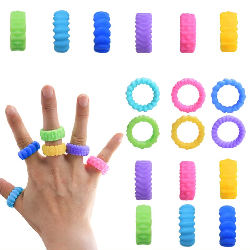 6PCS Sensory Fidget Finger Rings for Kids Silicone Texture Stress Toys Novelty Gifts Party Favors Classroom Prizes
