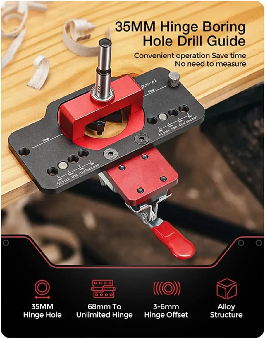 Allsome 35mm Concealed Hinge Jig Kit Woodworking Hole Drilling Guide Locator,Aluminum Alloy Hole Opener Tools Puncher Template