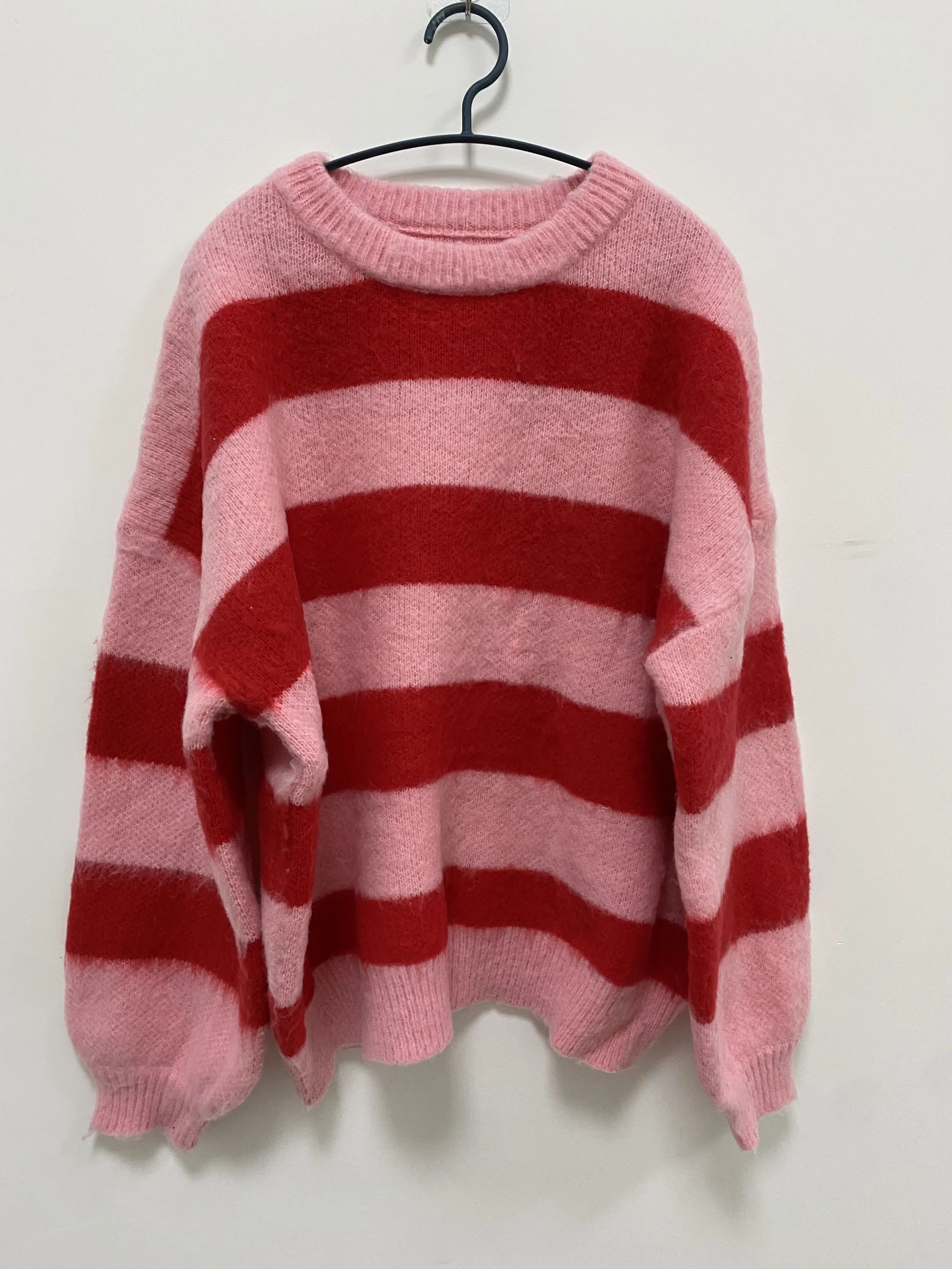 Puff Sleeve Knitted Sweater Women Korean Striped Vintage Pullover Ladies Tops Women\'s Clothing Round Neck Autumn Winter Jumper