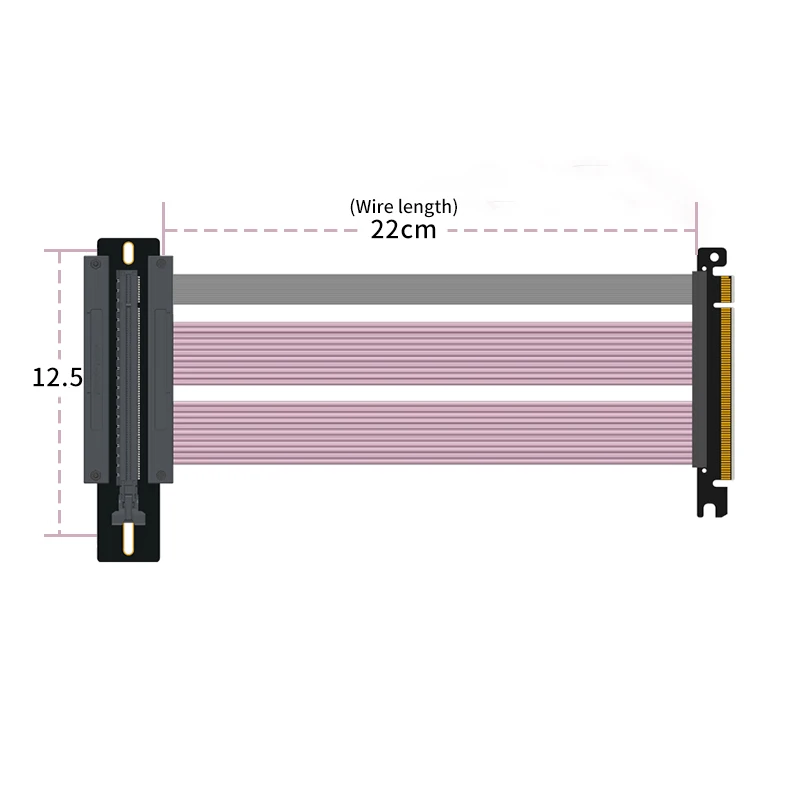 PCIe 4.0 riser cable GPU vertical mount , PCIe 4.0 x16 High Speed x16 64GB/s~128GB/s ,EMI Shielded,Right Angle, Pink Wire20cm