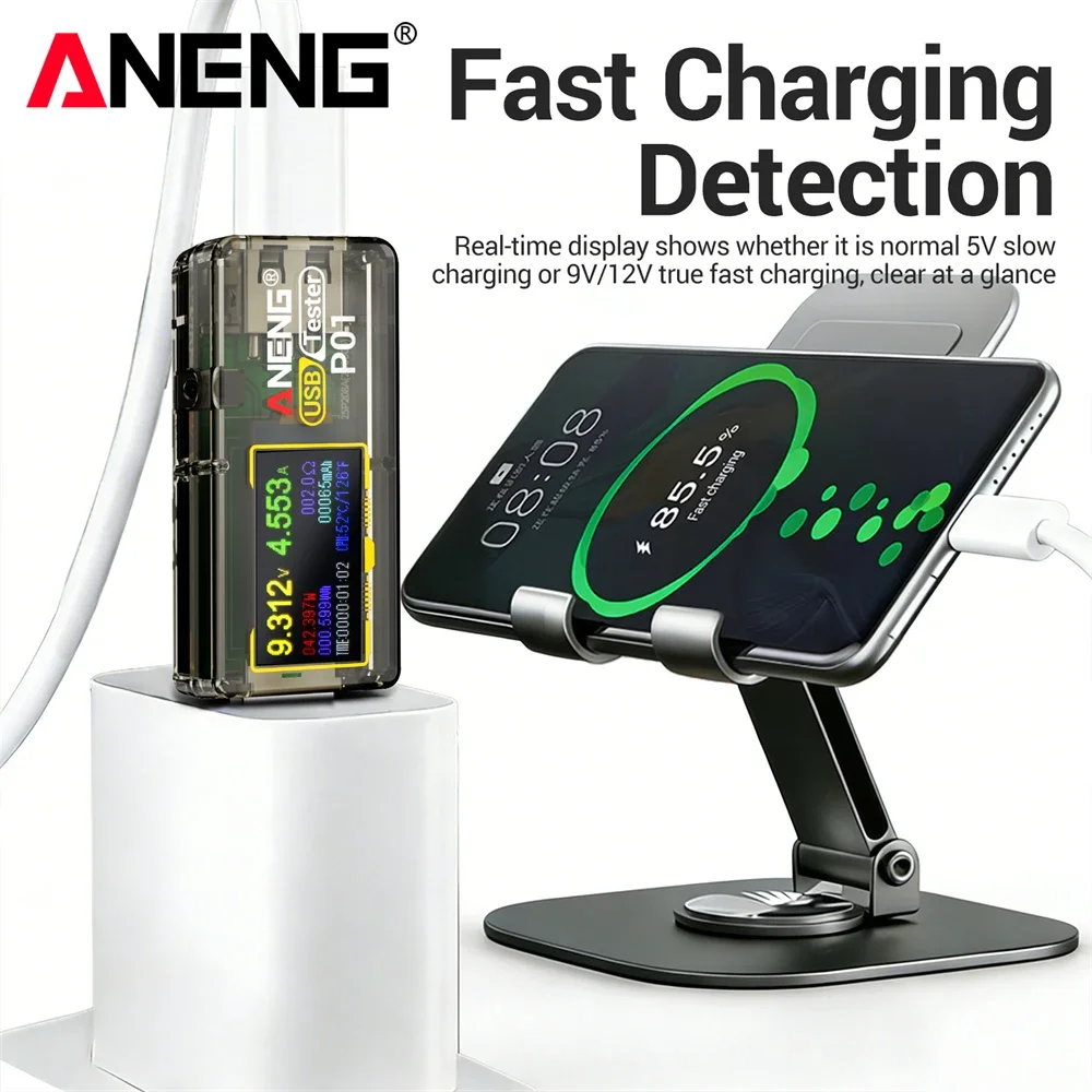 

Digital USB Tester ANENG P01 Multi-function Display DC Voltage Ammeter Power Meter DC 4-30V Voltmeter Ammeter Charger Capacity