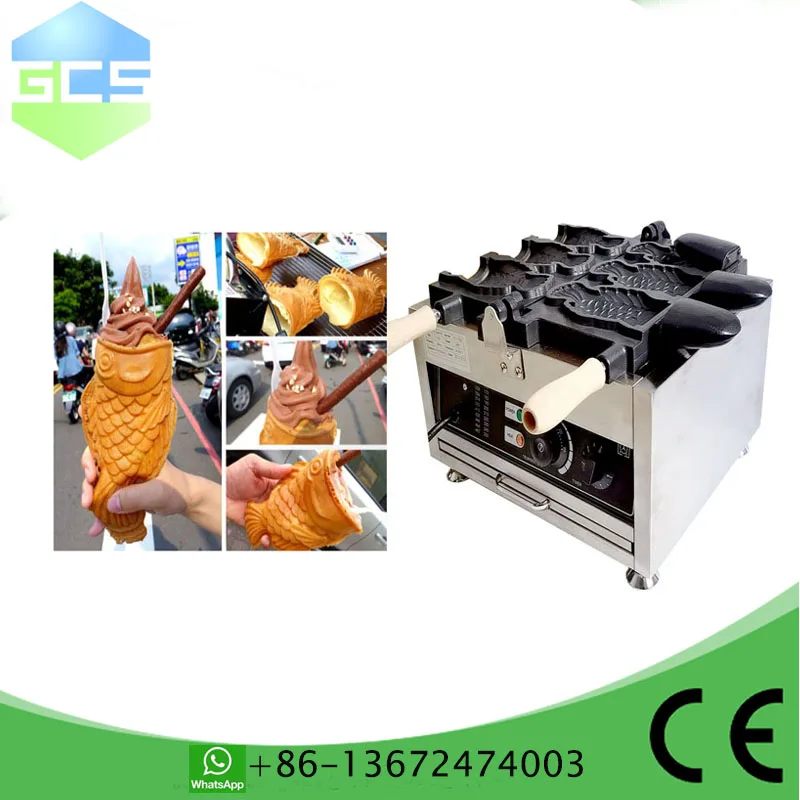 Waffle Makers Commercial Ice Cream Taiyaki  Making Machines Fish Shaped Waffle Cone Baking Cake Equipment