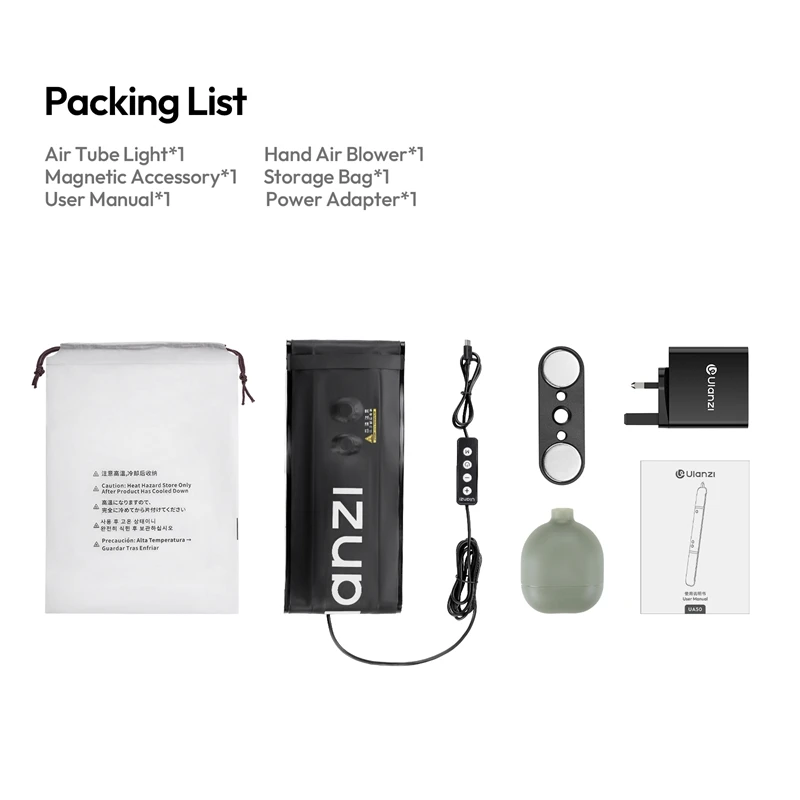 Ulanzi UA50 50W Bi-Color Air Tube Light 2700-6500K livestreaming vlog-opnames voor portret-, product- en interieurfotografie