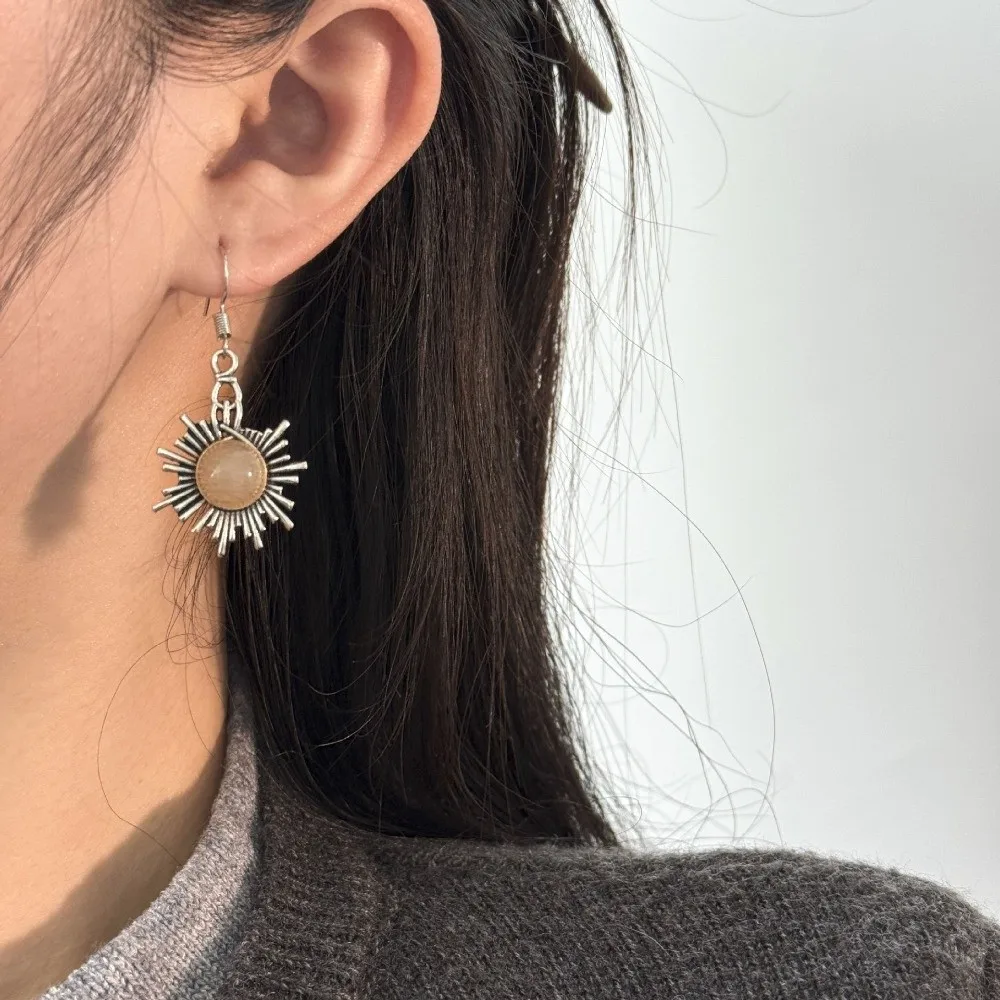 High Quality Asymmetric Sun Moon Pattern Dangle Earrings Retro Personality Earrings Bohemian Style Silver Plated Earrings Women
