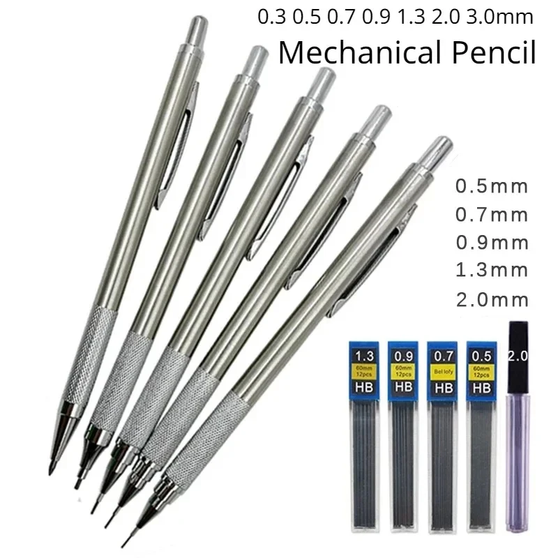 

0.3 0.5 0.7 0.9 1.3 2.0mm Metal Mechanical Pencil Set 2B/HB Lead Art Sketch Drawing Supplies Automatic Pencil Writing Stationery