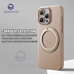 Corrugated Pattern Magnetic 360 Decompression Stand Alloy Ring Holder Case For iPhone 13 14 15 16 Pro Max Hard Cover For Magsafe