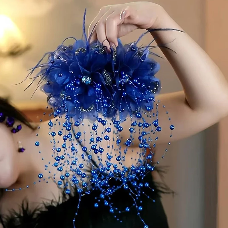 Women Luxury Mesh Flower Pearls Tassels Hair Clips Female Fluffy Shark Hair Claws Hair Accessories Headdress Elegant Hairpin - Image 4