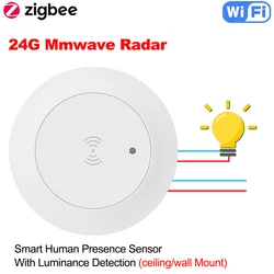 Tuya WiFi/ZigBee 24G MmWave Radar Smart Human Presence With Illumination Detector Support Light Switch 95~250V