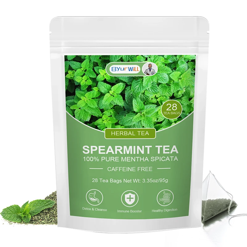 100% Pure Spearmint Herbal Tea – 28 Biodegradable Pyramid Tea Bags, Caffeine-Free, Digestive & Calm Support Soothe Bloating