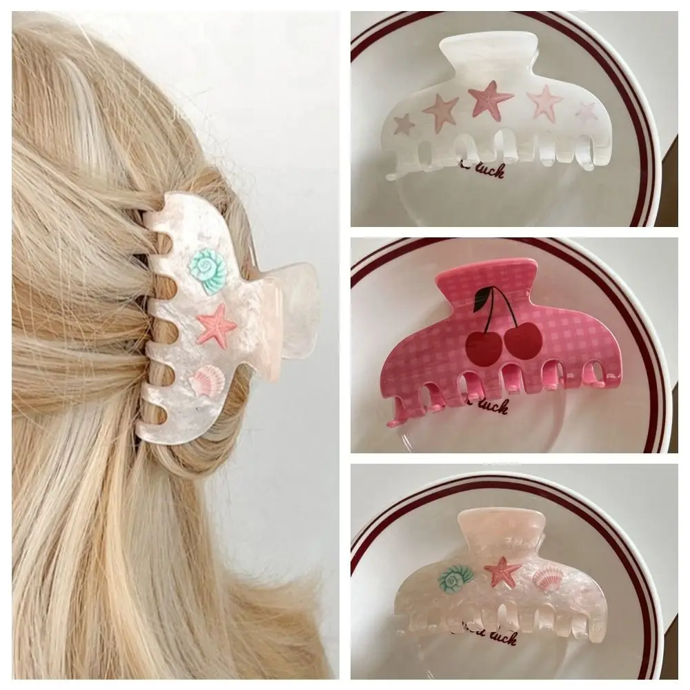 

Sweet Cherry Starfish Hair Claw Ocean Geometry Acetic Acid Hair Clip Korean Style Headwear Acetate Sea Star Grab Clip Vacation