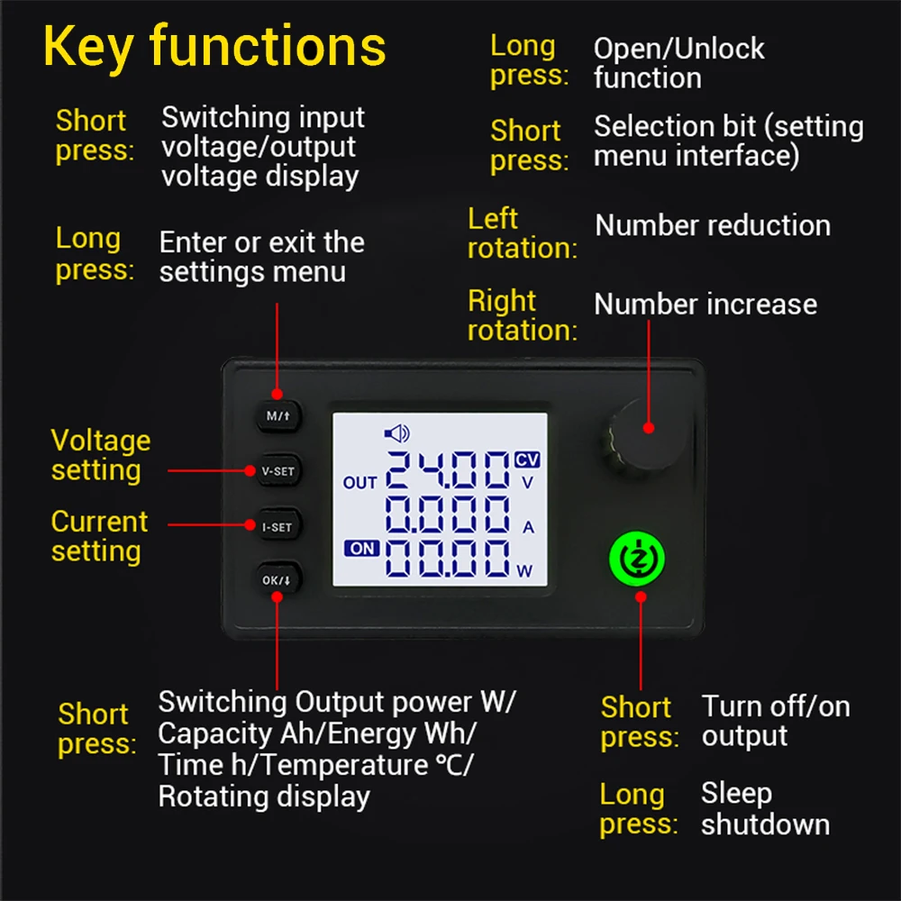 SK150Pro Digital CNC Adjustable DC Stabilizer Power Supply 150W 8A Buck Boost Converter Over Voltage Current Power Cutoff Module