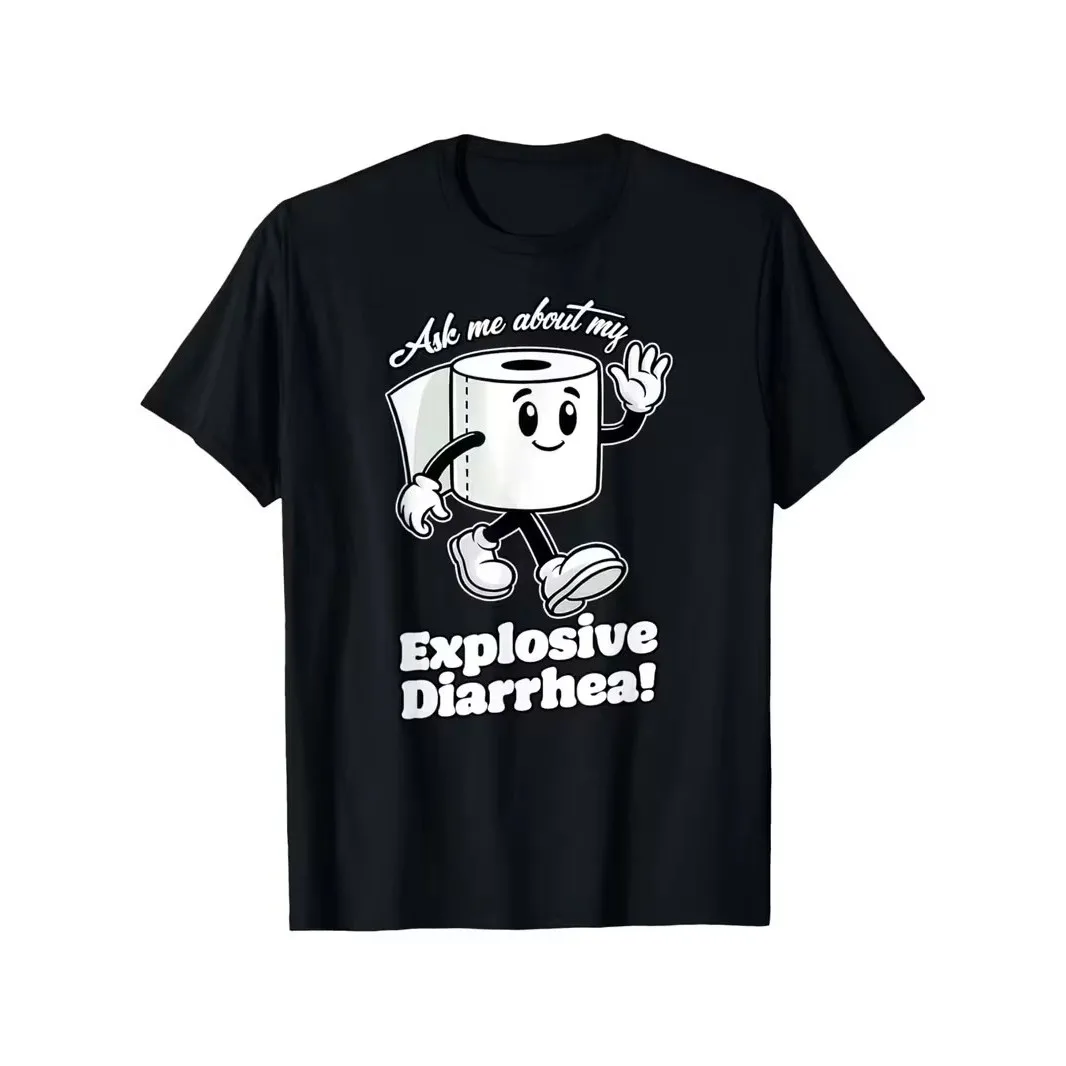 Funny Toilet Paper Diarrhea Graphic Cotton Crew Neck T-Shirt for Men