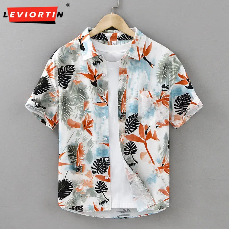 

Мужская рубашка с короткими рукавами с гавайским принтом, изготовлена из чистого хлопка, универсальная, повседневная, модная, красивая и персонализированная рубашка.