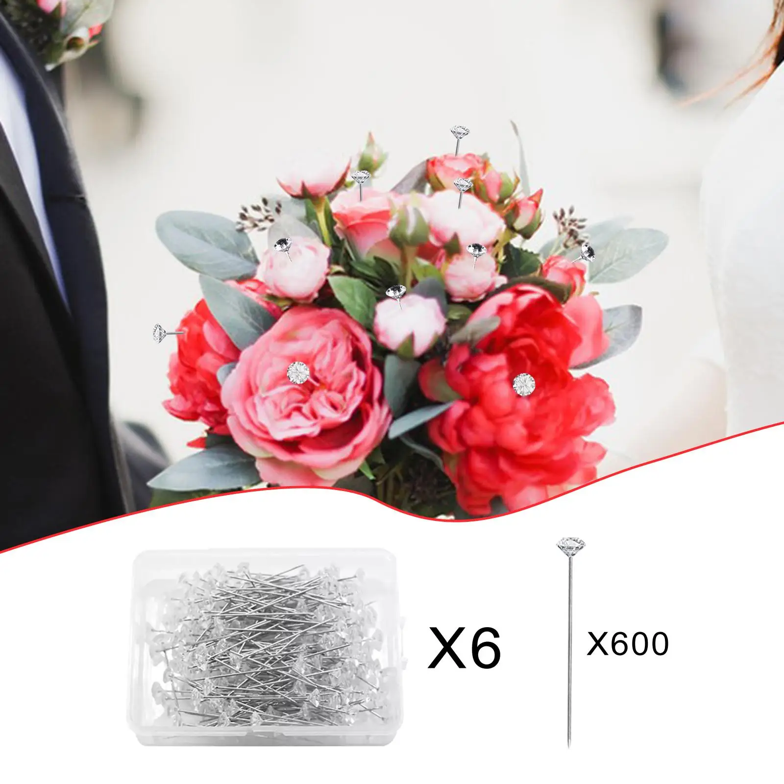 600x Bouquet Pins Corsage Pins Clothes Accessories Romantic Floral Pins Head Pins for Party Bride Sewing Quilting Birthday