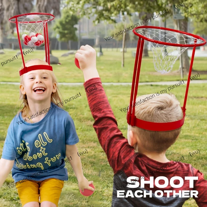 2-Piece Basketball Headband Kids Adult Party Games Carnival Games Adjustable Basketball Net Headband with 20 Balls