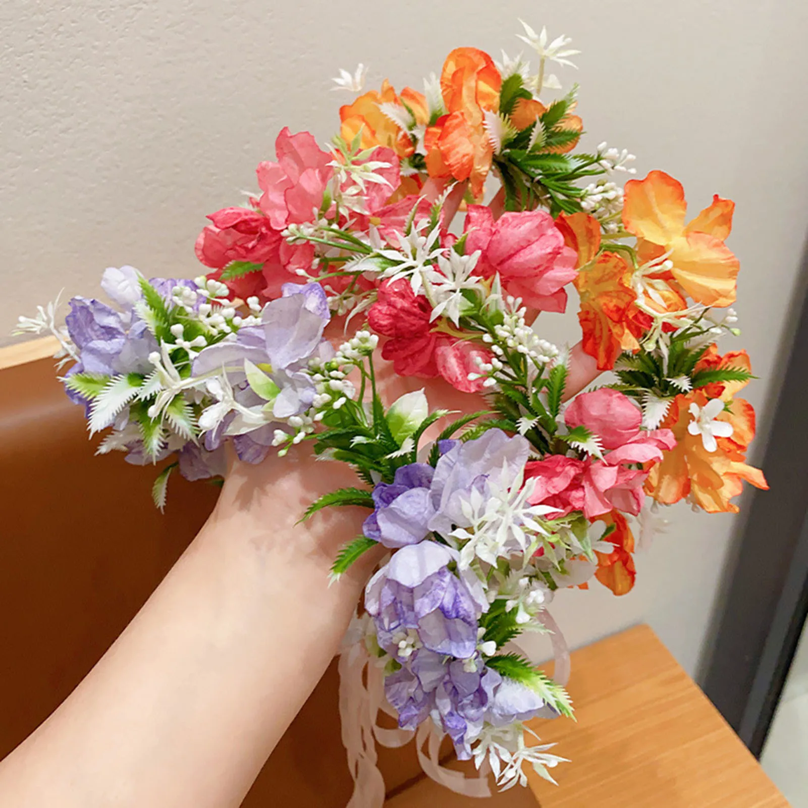 

Flower Hair Wreath Headband with Adjustable Ribbon Festivals Wedding Party Hair Wreath Headpiece for Women Girl Bridal Headdress