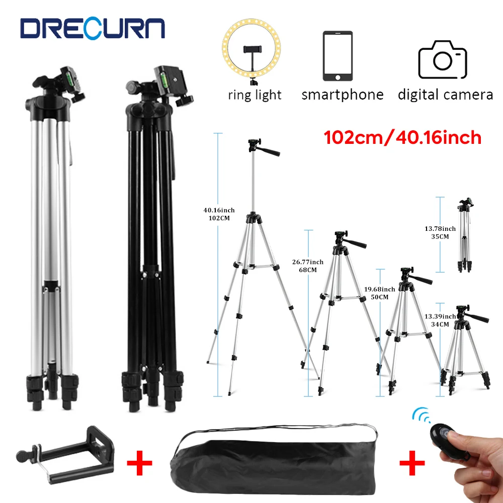 Universal Phone Tripod Stand 102cm Aluminum Travel Tripod Stand With Remote Clip for iPhone Huawei Phone Tripode Par Camera live