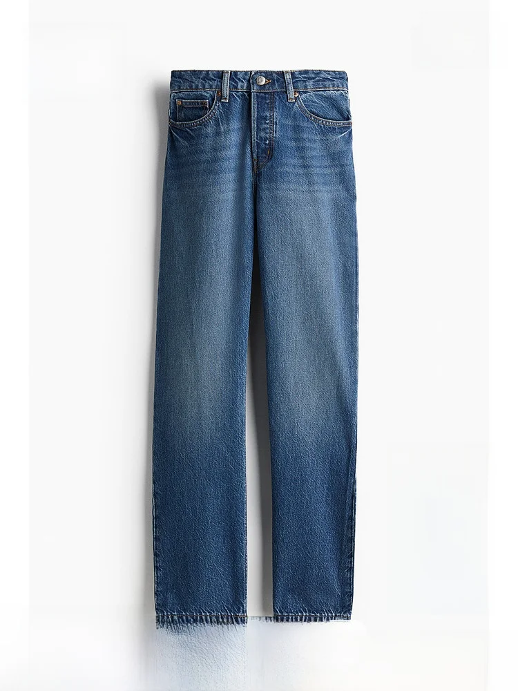 

Джинсы с высокой талией и прямым кроем для женщин, из смеси хлопка и вискозы, длинные брюки, зимняя коллекция от H&M