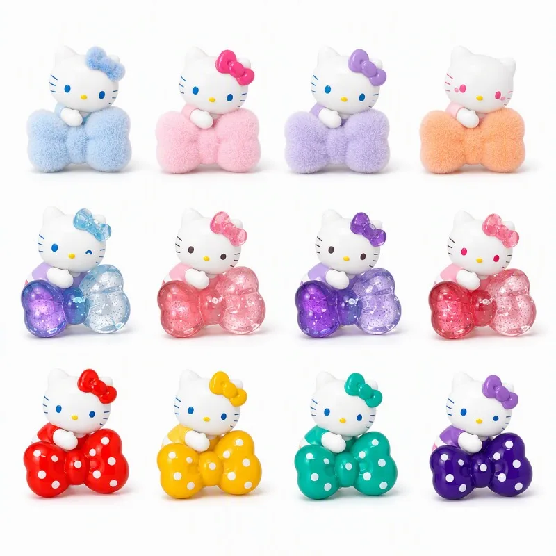 Hello Kitty Colorful Bow Blind Box Toys Sanrio Character Collectible Figure Cute Desk Decor Toy Ornaments Gifts