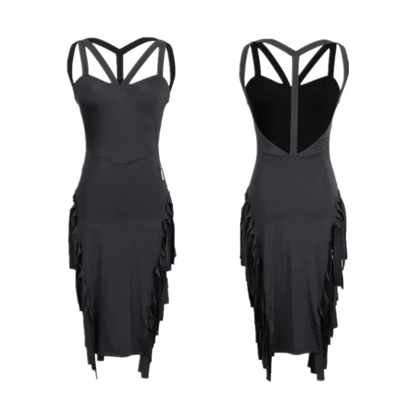 

Sexy Latin Dance Dress Ballroom Dance Competition Dress Women Black Backless Tassel Dress Dance Wear For Samba Practice dresses
