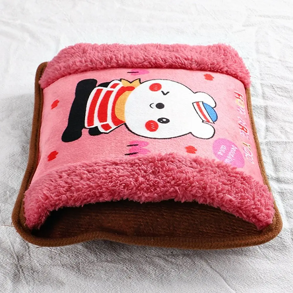 Flannelette Electric Hot Water Bottle EU Plug Random Color Hand Warmer Explosion-Proof Cartoon Pattern Winter Heated Bag