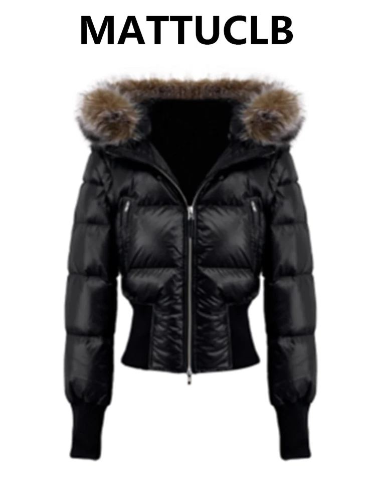 Winter Women Padded Jacket Old Money Fur Collar Hoodie Parkas Puffer Jacket Tide Thick Down Jacket Outwear Black Coat Design New