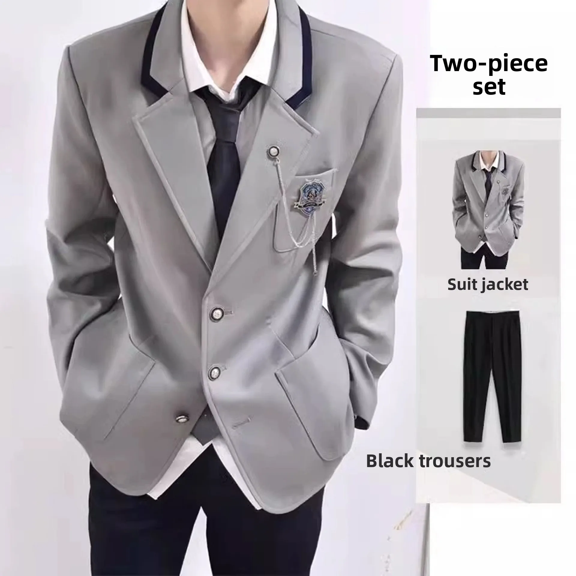 Gray suit + black trousers [suit]